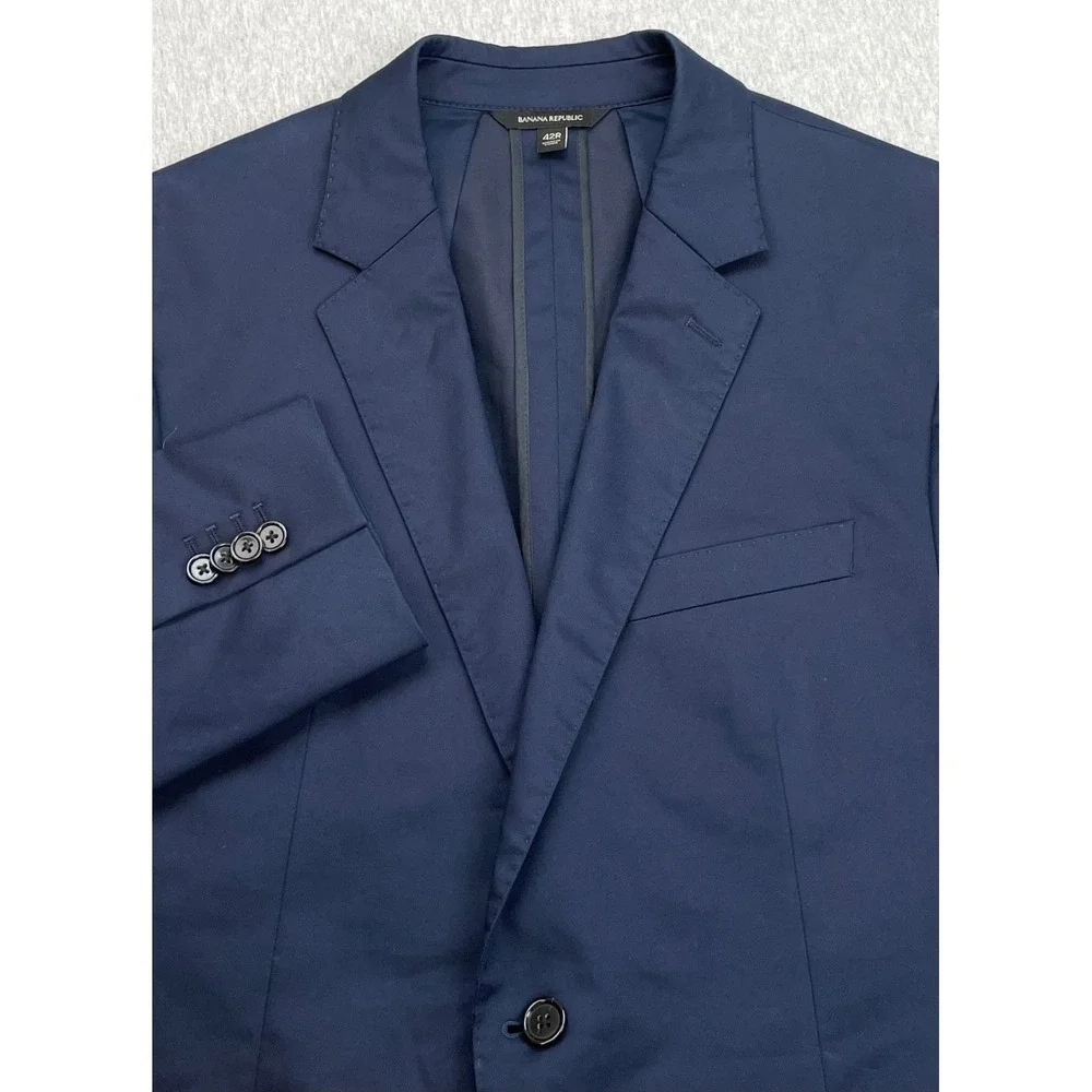 Banana Republic Blazer Mens 42R Navy Blue Cotton Blend Stretch Slim Fit 2-Button